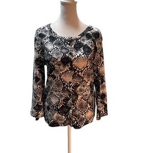 Rafaella Black, White, Gray Snakeskin Cardigan Sweater Button Front 3/4 Sleeve S